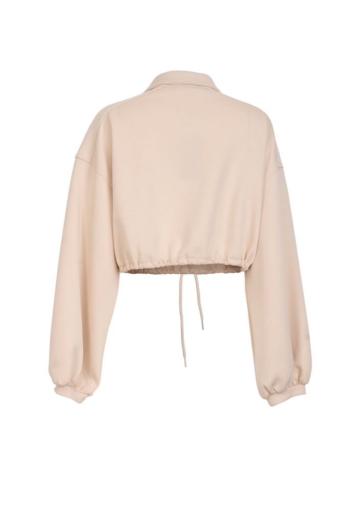 BAK93718 - Áo kiểu dạo phố vải thun cotton dáng croptop cổ bẻ phối khóa kim loại thân áo in hoạ tiết gấu bo chun ôm - JAN.