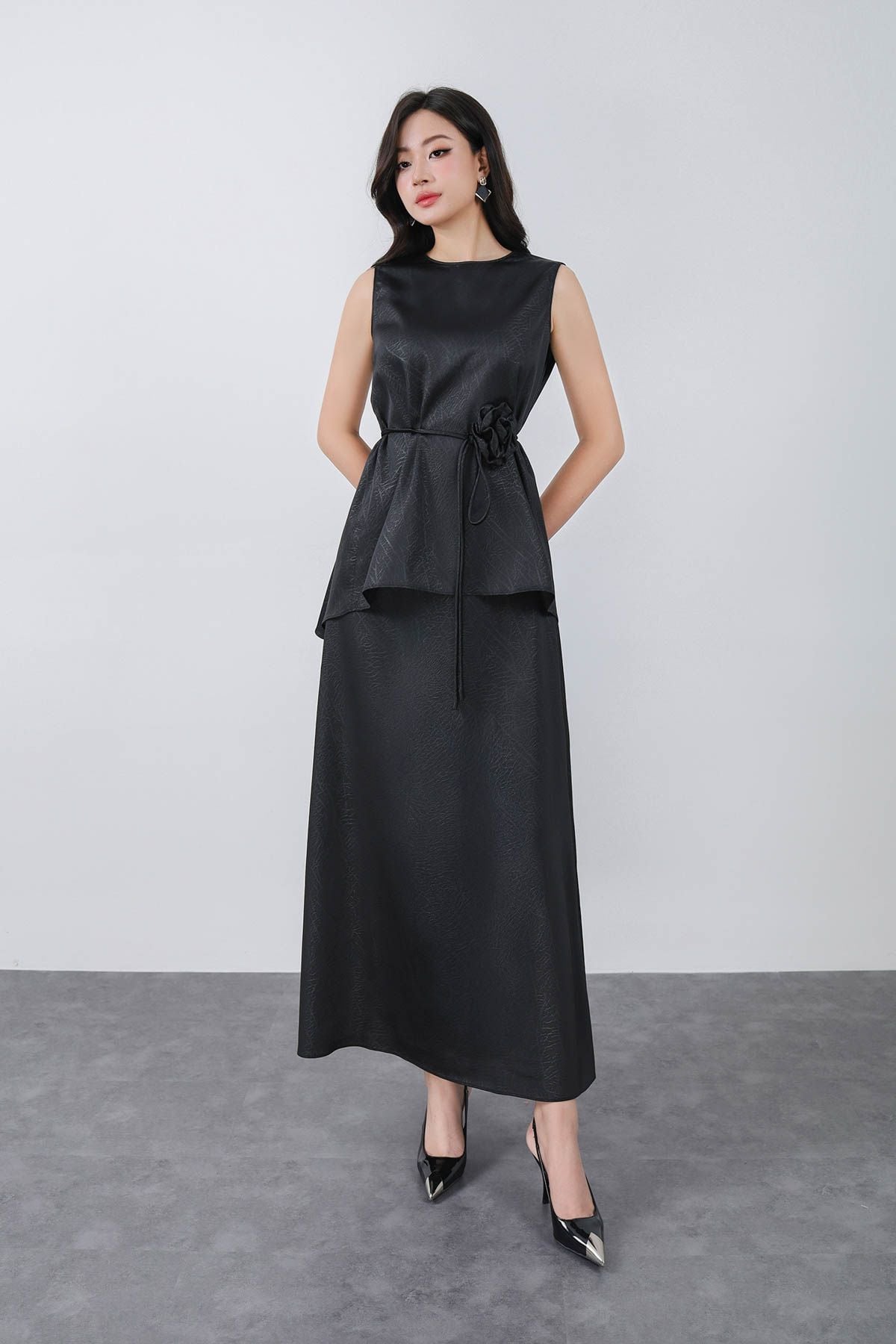 BJD13281 - Chân váy dài vải lụa dáng chữ A khoá thân sau - PANTIO