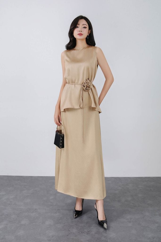 BJD13281 - Chân váy dài vải lụa dáng chữ A khoá thân sau - PANTIO