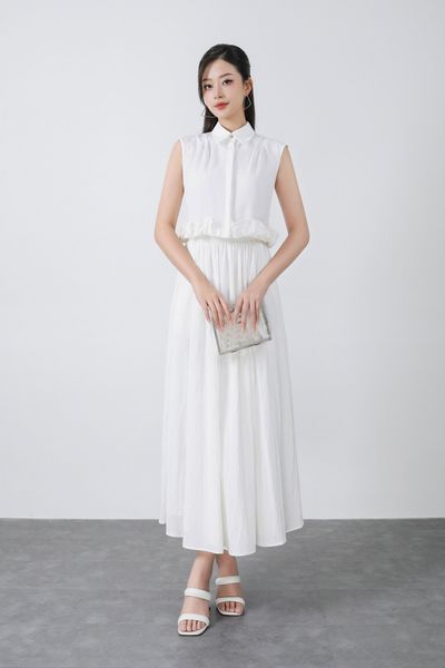 BAS13302 - Áo sơ mi kiểu vải tuyp xy dáng lửng cổ đức gấu áo phối viền nhún tạo kiểu cài khuy thân trước - PANTIO