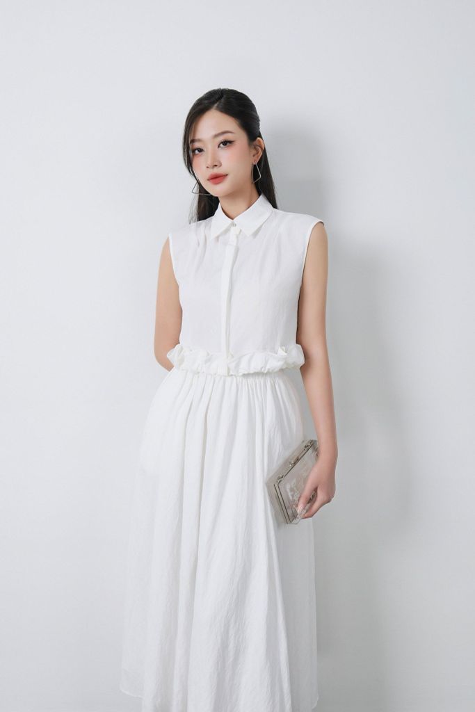 BAS13302 - Áo sơ mi kiểu vải tuyp xy dáng lửng cổ đức gấu áo phối viền nhún tạo kiểu cài khuy thân trước - PANTIO