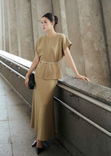 BJD13706 - Chân váy dài vải dệt kim dáng chữ A cạp liền bo chun ôm tạo kiểu - PANTIO