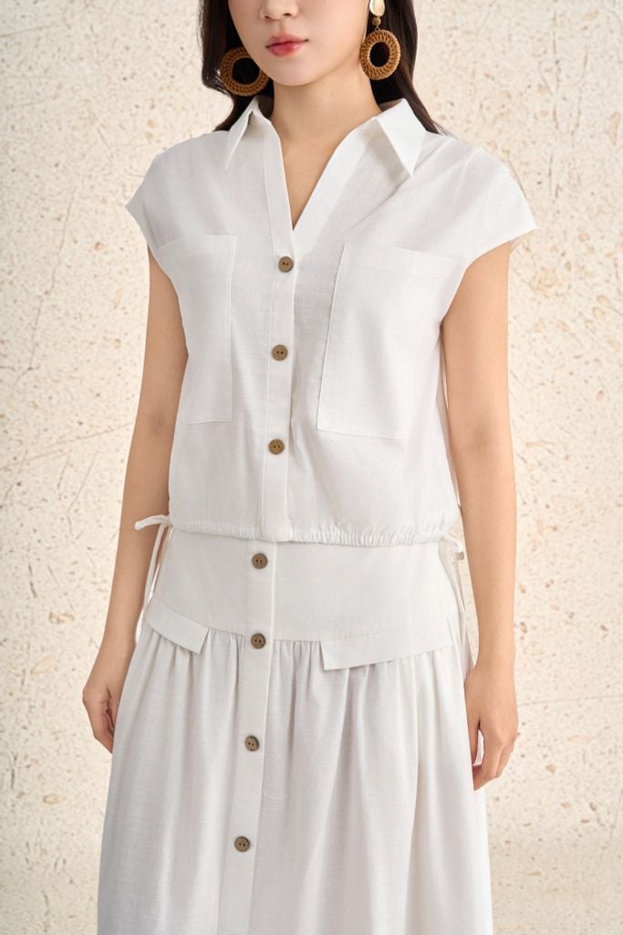 BJD13711 - Chân váy dài dạo phố vải linen dáng suông eo đáp cạp bản to thân váy phối khuy thời trang - PANTIO