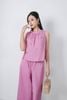 BAS32775 - Áo kiểu dạo phố vải linen dáng A cổ nhún phối nơ thân trang trí hình thêu - tỷ lệ kèo 8899