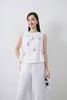 BAS32775 - Áo kiểu dạo phố vải linen dáng A cổ nhún phối nơ thân trang trí hình thêu - tỷ lệ kèo 8899