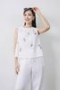 BAS32775 - Áo kiểu dạo phố vải linen dáng A cổ nhún phối nơ thân trang trí hình thêu - tỷ lệ kèo 8899