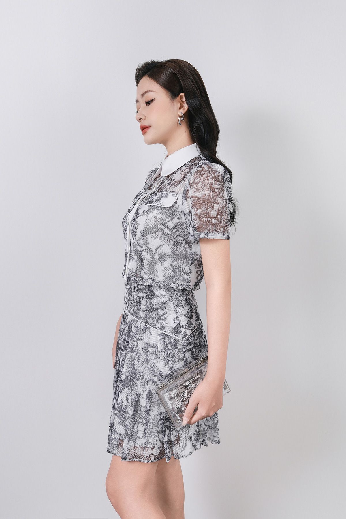 BJN33020 - Chân váy công sở vải lưới dáng xòe có lót vải habutai thân xếp nhún tạo kiểu khóa sườn - PANTIO