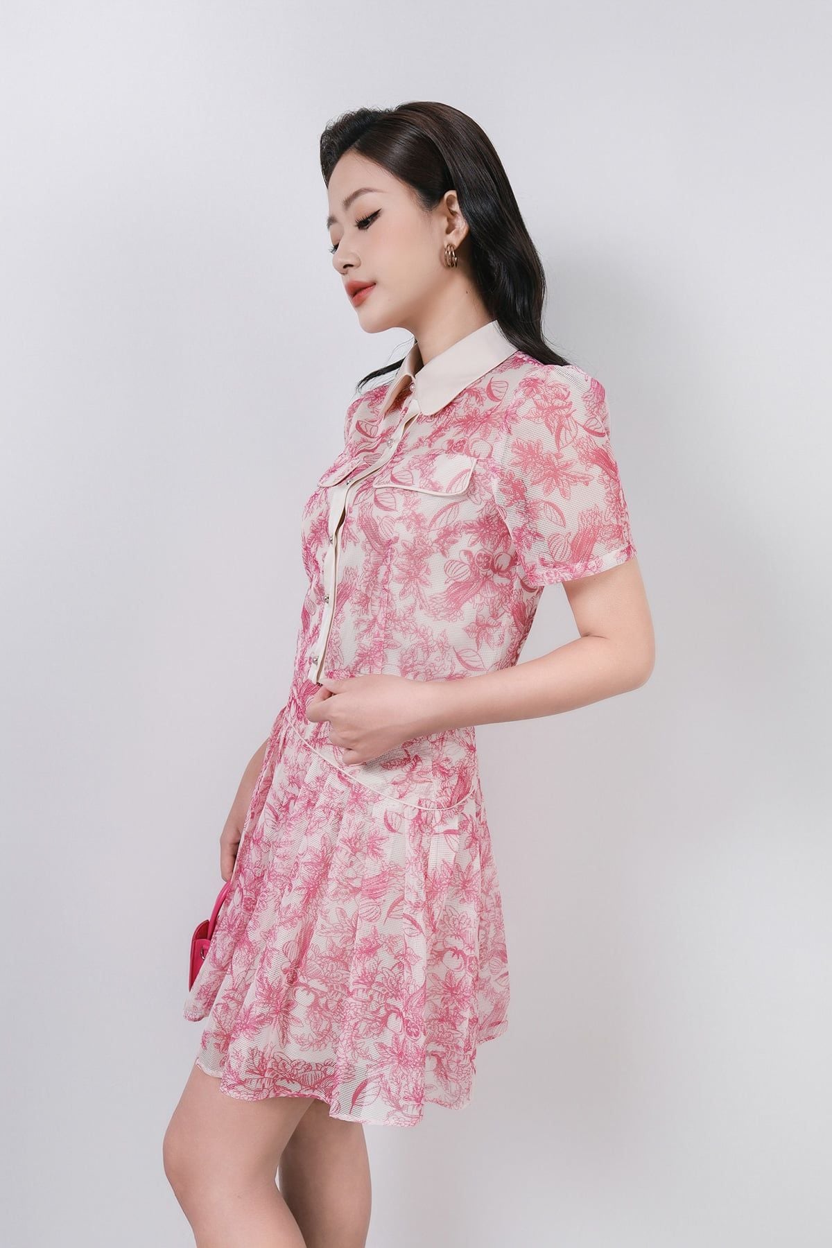 BJN33020 - Chân váy công sở vải lưới dáng xòe có lót vải habutai thân xếp nhún tạo kiểu khóa sườn - PANTIO