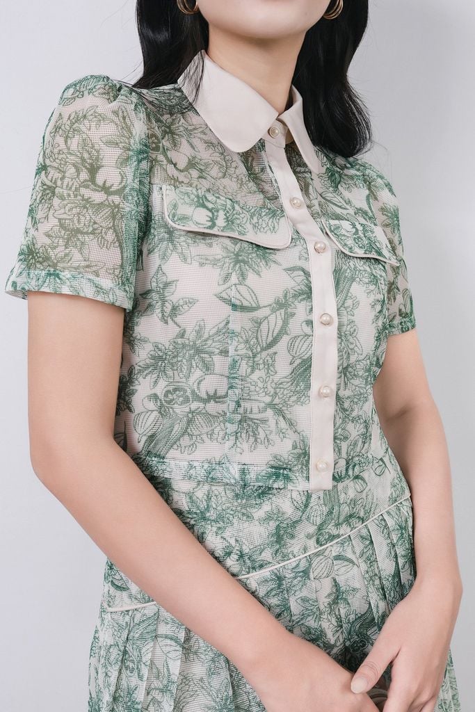 BJN33020 - Chân váy công sở vải lưới dáng xòe có lót vải habutai thân xếp nhún tạo kiểu khóa sườn - PANTIO