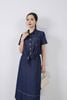 BAS33450 - Áo sơ mi kiểu vải demin dáng croptop cổ đức tay cộc có ngực áo có túi gấu áo phối vạt thắt nơ tạo kiểu - PANTIO