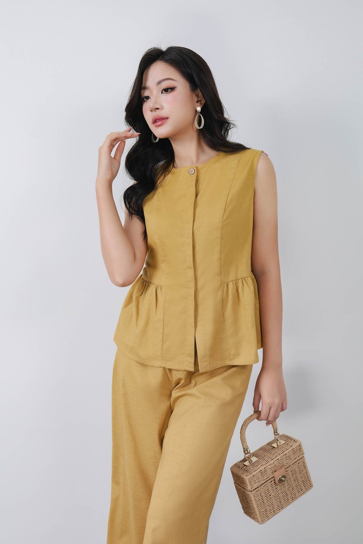 BQD33456 - Quần dài công sở vải linen dáng suông ống rộng lưng chun co giãn khóa thân trước - PANTIO