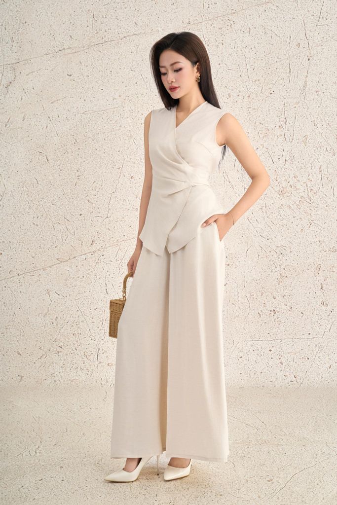 BQD33468 - Quần dài dạo phố vải thô mỏng dáng suông ống rộng cạp chun co giãn - PANTIO