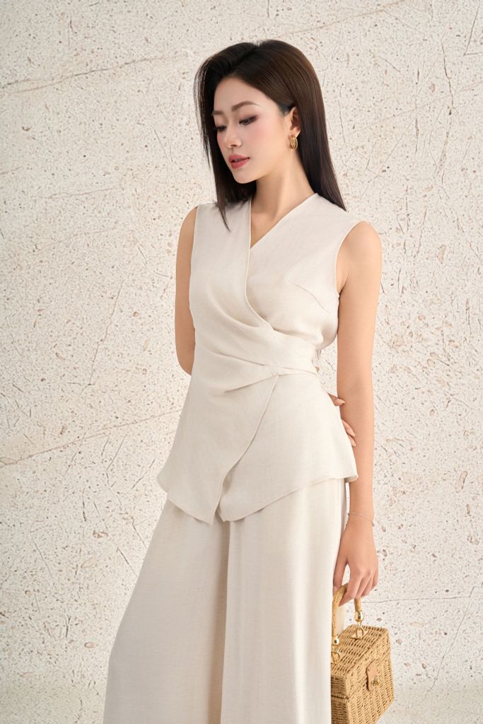 BQD33468 - Quần dài dạo phố vải thô mỏng dáng suông ống rộng cạp chun co giãn - PANTIO