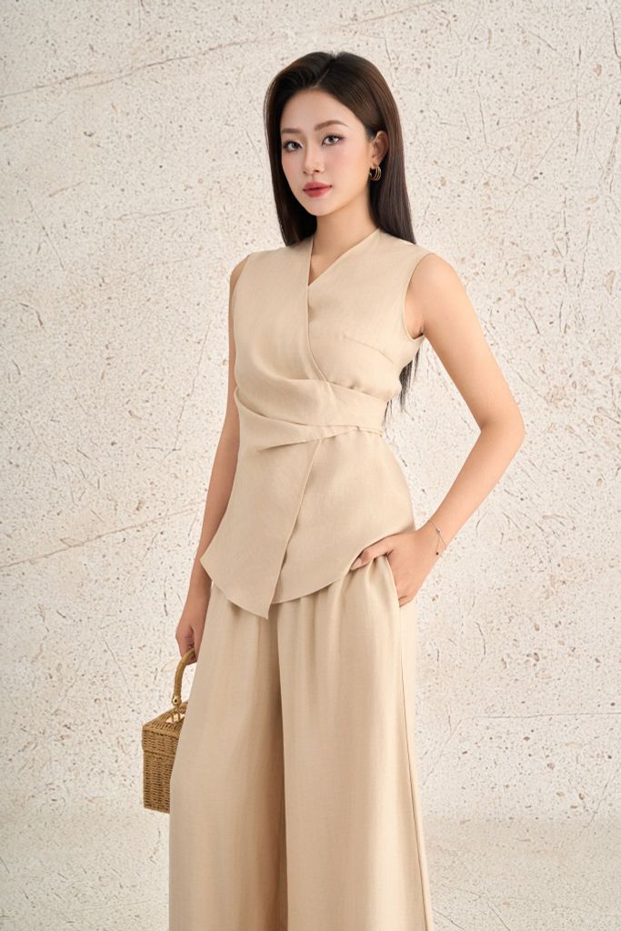 BQD33468 - Quần dài dạo phố vải thô mỏng dáng suông ống rộng cạp chun co giãn - PANTIO