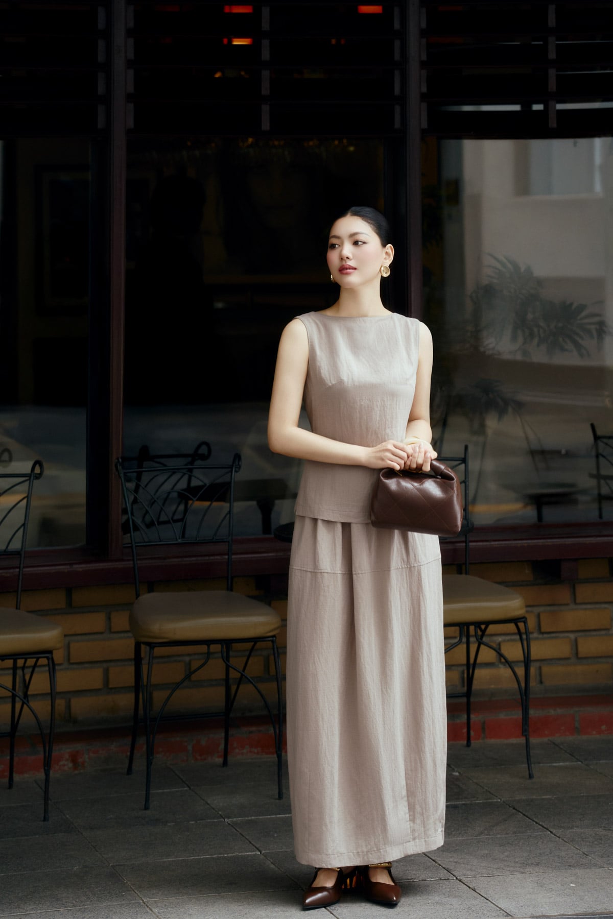 BJD33495 - Chân váy dài vải thô mỏng dáng suông cạp chun co giãn bên hông có túi - PANTIO