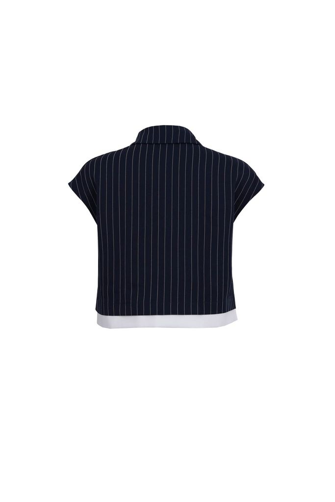 BAS33518 - Áo sơ mi vải thô kẻ dáng croptop cổ đức vai chờm thân áo có túi hộp to tạo kiểu - JAN.