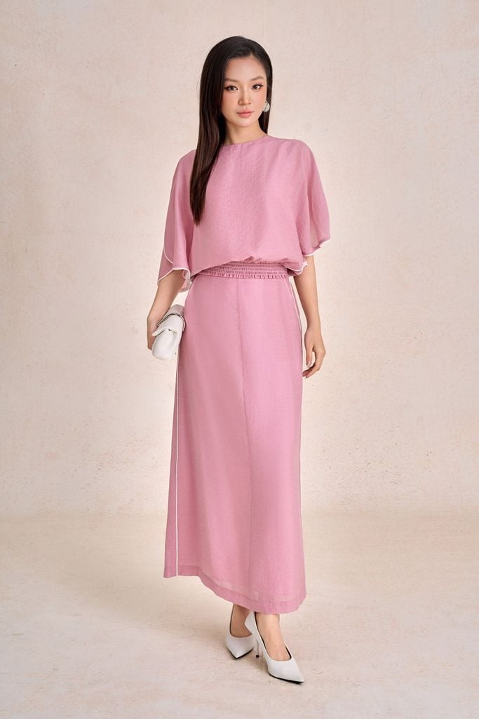 BJD33542 - Chân váy dài vải tơ dáng suông cạp chun thời trang xẻ tà sau - PANTIO