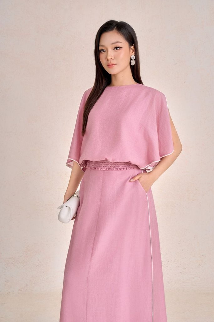 BJD33542 - Chân váy dài vải tơ dáng suông cạp chun thời trang xẻ tà sau - PANTIO