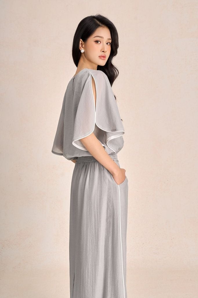 BJD33542 - Chân váy dài vải tơ dáng suông cạp chun thời trang xẻ tà sau - PANTIO