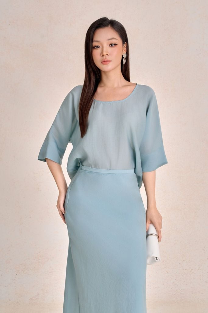 BAS33543 - Áo sơ mi kiểu dạo phố vải thô lanh dáng suông cổ vuông tay lỡ thời trang - PANTIO