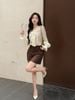 BAS33559 - Áo sơ mi công sở vải tơ dáng suông cổ xẻ V phối viền bèo tay dài bo chun ôm tạo kiểu