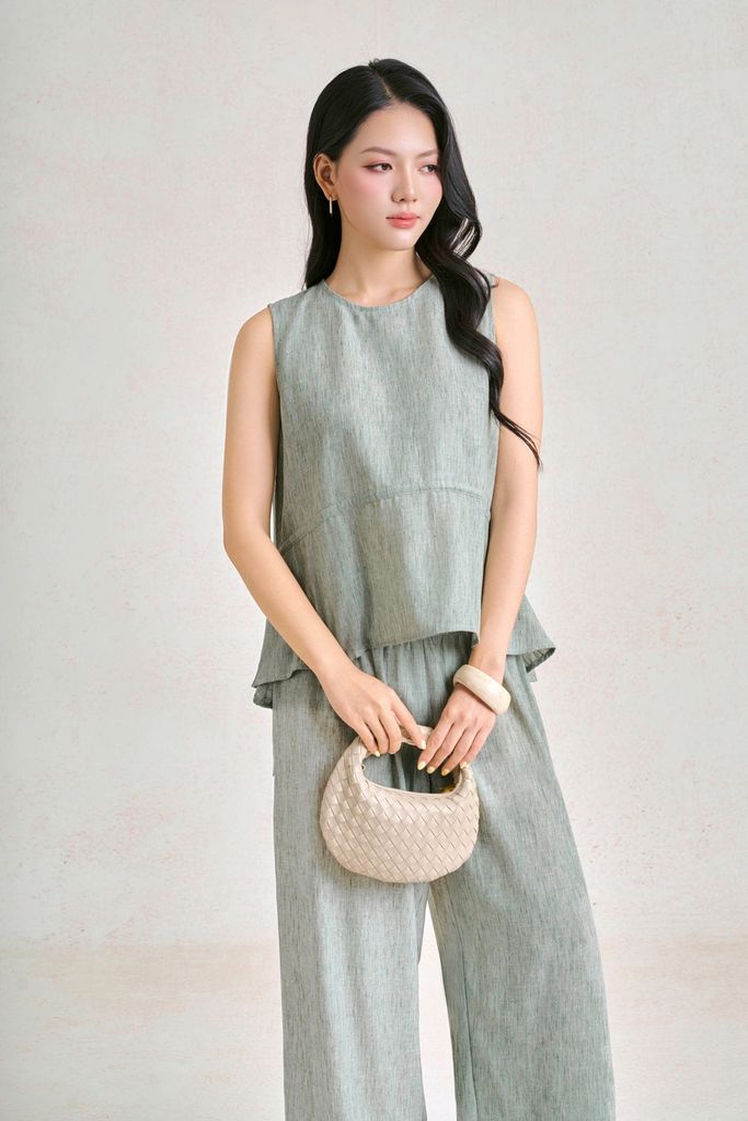 BQD33671 - Quần dài dạo phố vải thô đũi dáng suông ống rộng cạp chun co giãn tạo kiểu - PANTIO