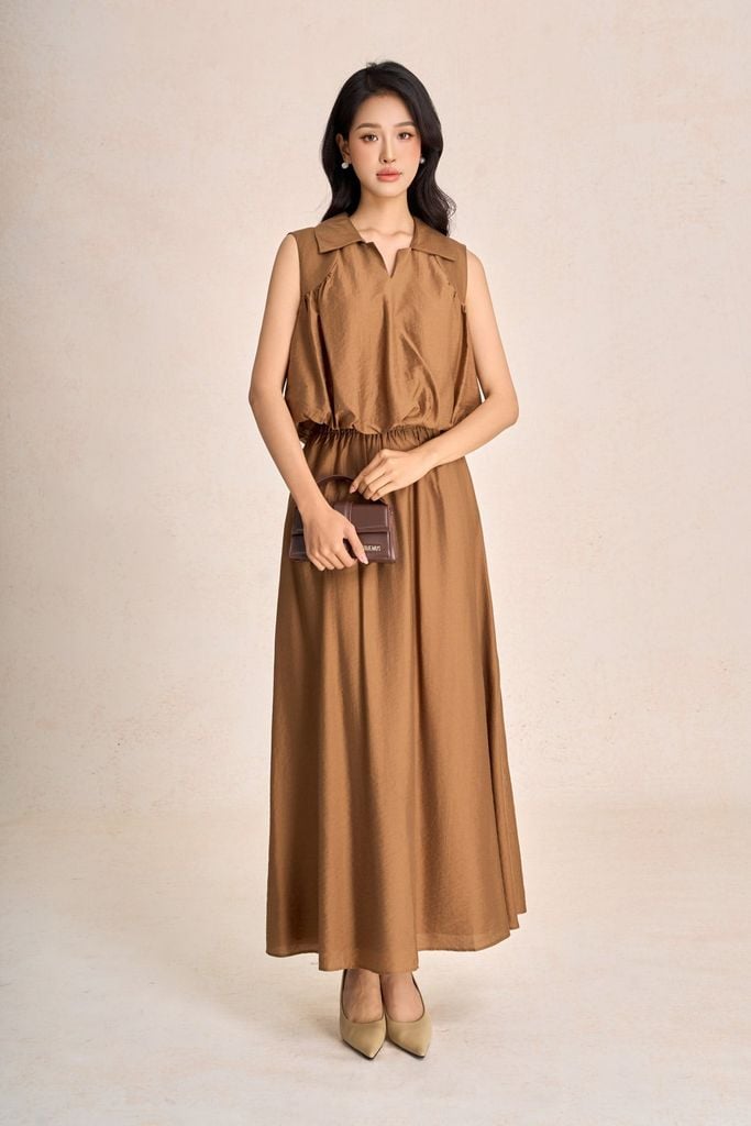 BAS33679 - Áo sơ mi kiểu dạo phố vải thô mỏng dáng ngắn cổ bẻ gấu áo bo chun tạo phồng thời trang - PANTIO
