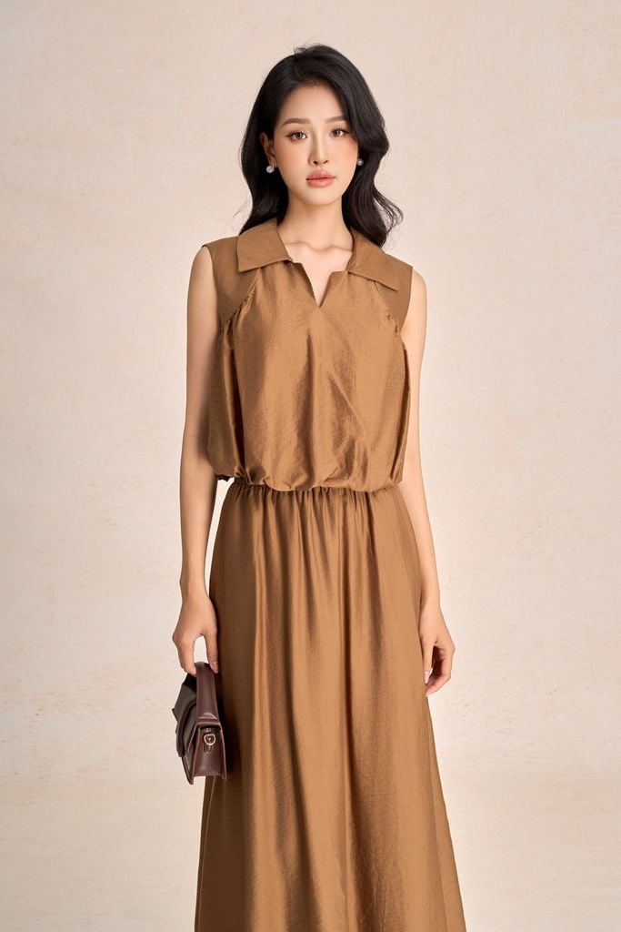 BAS33679 - Áo sơ mi kiểu dạo phố vải thô mỏng dáng ngắn cổ bẻ gấu áo bo chun tạo phồng thời trang - PANTIO