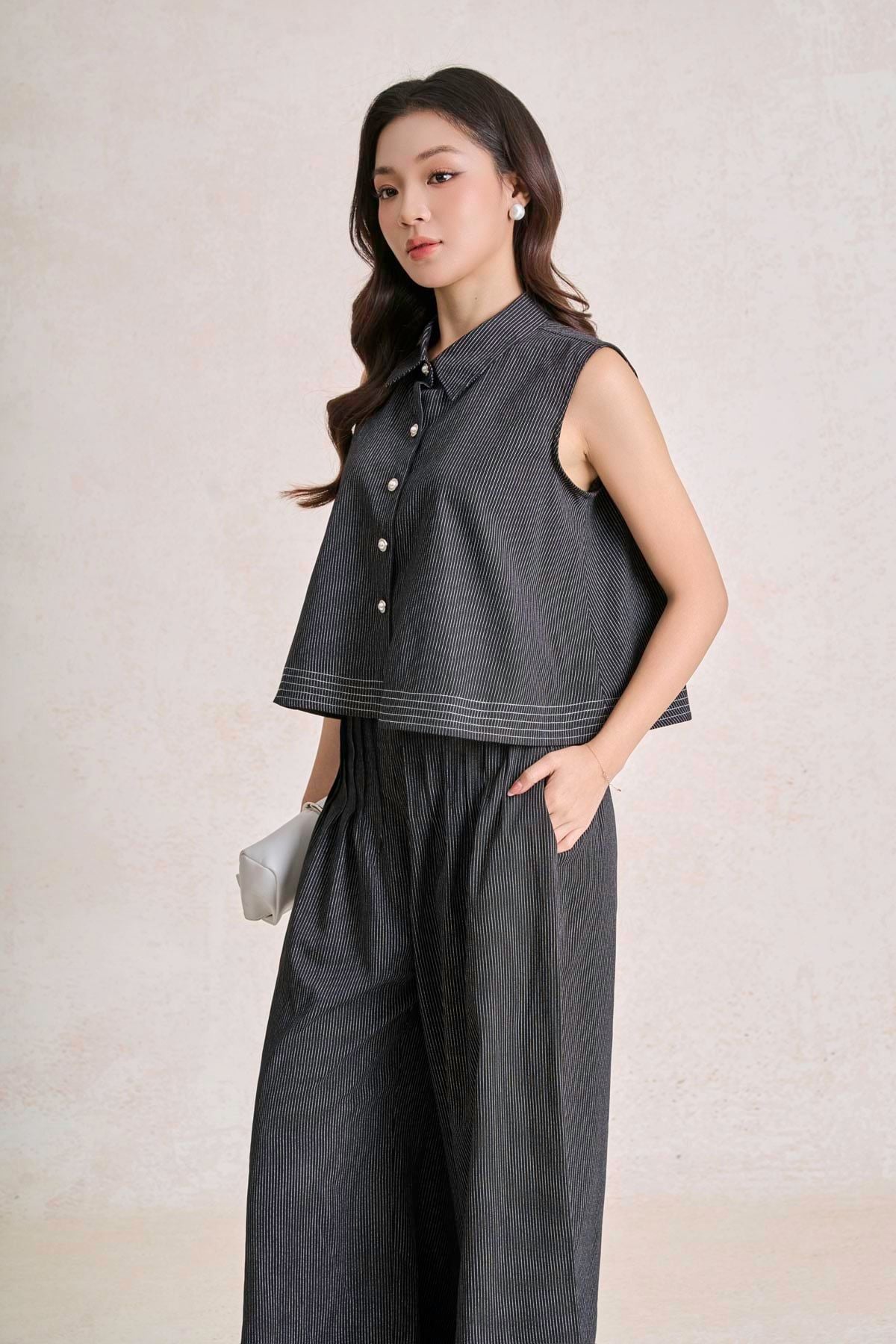 BQD33695 - tylekeo công sở vải thô kẻ dáng suông ống rộng cạp chun co giãn thời trang - tỷ lệ kèo 8899