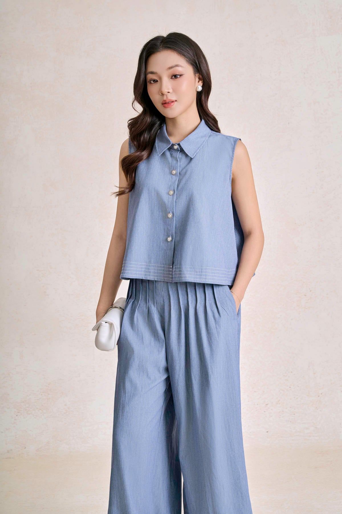BQD33695 - tylekeo công sở vải thô kẻ dáng suông ống rộng cạp chun co giãn thời trang - tỷ lệ kèo 8899