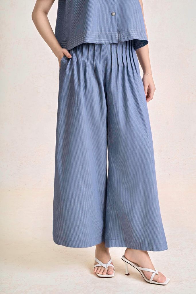 BQD33695 - tylekeo công sở vải thô kẻ dáng suông ống rộng cạp chun co giãn thời trang - tỷ lệ kèo 8899