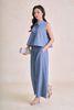 BQD33695 - tylekeo công sở vải thô kẻ dáng suông ống rộng cạp chun co giãn thời trang - tỷ lệ kèo 8899