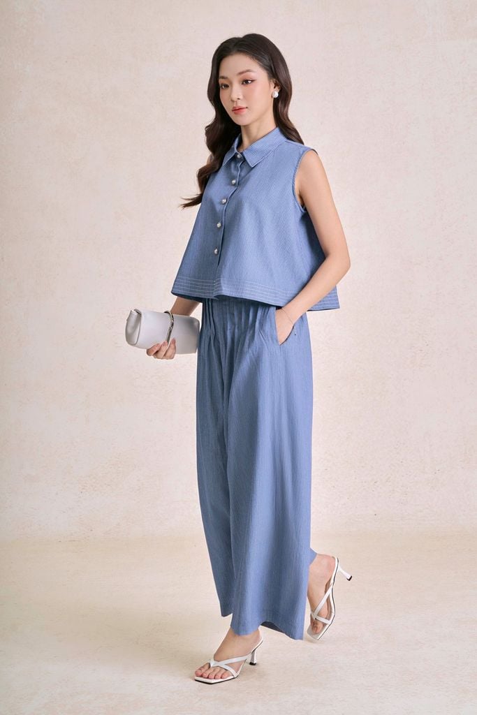 BAS33695 - tylekeo8888 công sở vải thô kẻ dáng chữ A cổ đức thân áo phối khuy tạo kiểu - tỷ lệ kèo 8899