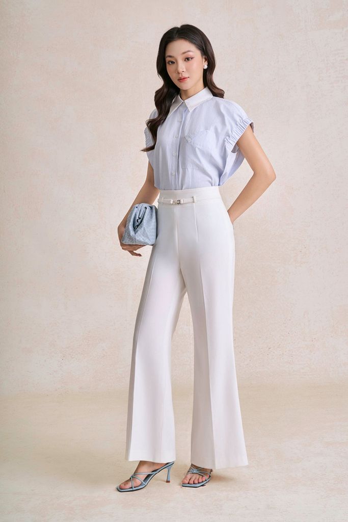 BQD33796 - Quần dài công sở vải thô dáng suông ống đứng cạp phối kim loại tạo kiểu khoá thân sau - PANTIO