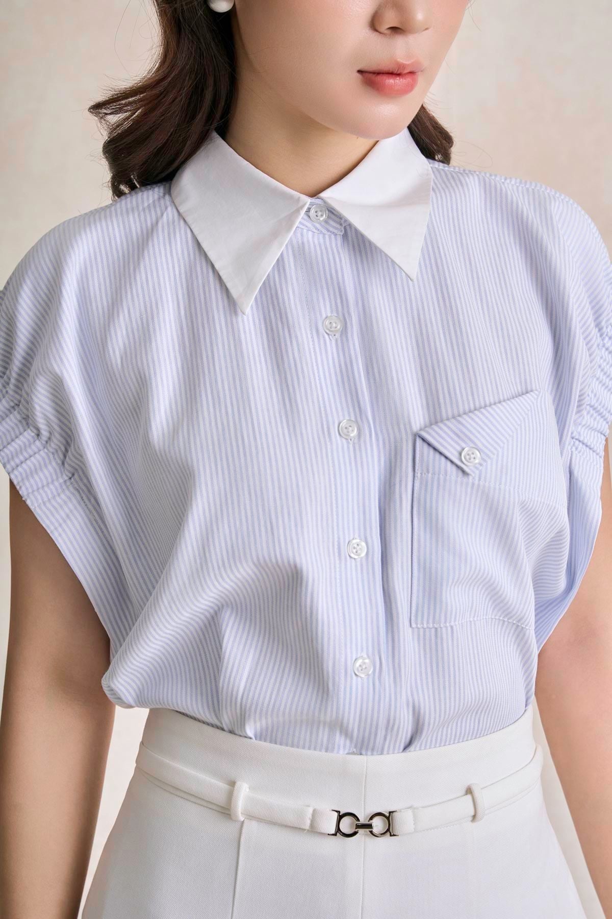 BAS33721 - tylekeo8888 công sở vải thô kẻ dáng suông côt đức tay chờm ngực áo có túi tạo kiểu - tỷ lệ kèo 8899