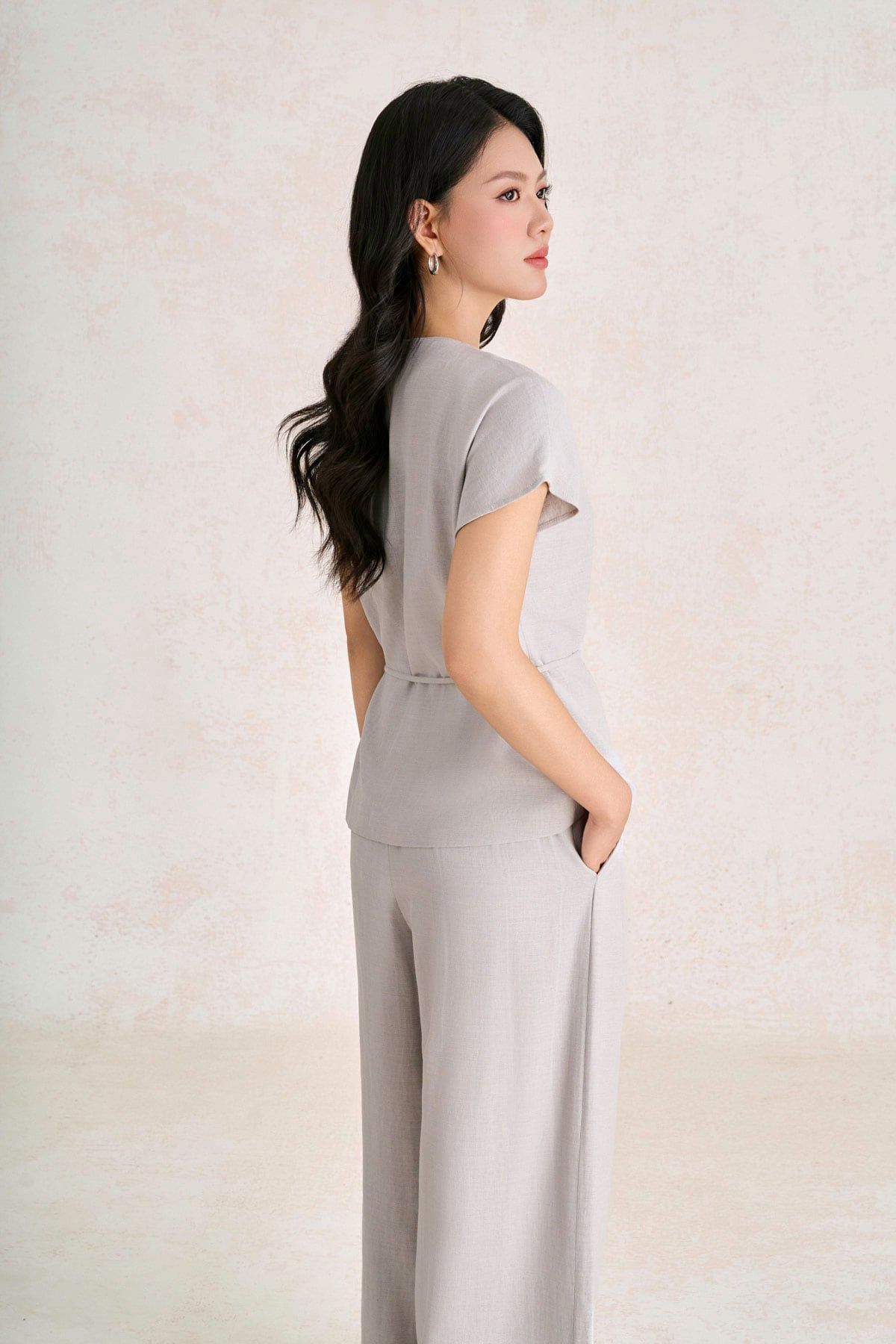 BQD33777 - Quần dài công sở vải thô đũi dáng suông ống rộng cạp phối chun thời trang - PANTIO