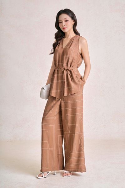 BQD33792 - Quần dài dạo phố vải thô đũi dáng suông cạp chun ống đứng khoá thân trước - PANTIO