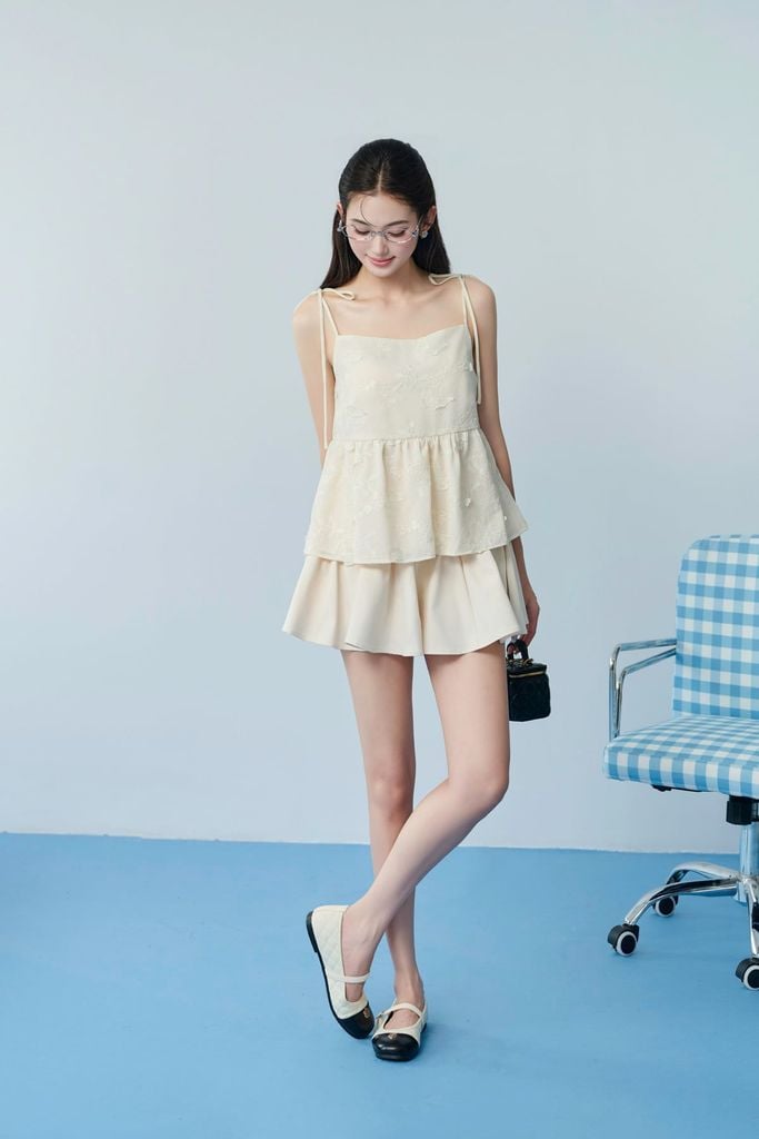 FJN3716 - tylekeo88ax ngắn vải kaki dáng A cạp bản to thân váy xếp ly nhún tạo xoè - JAN.