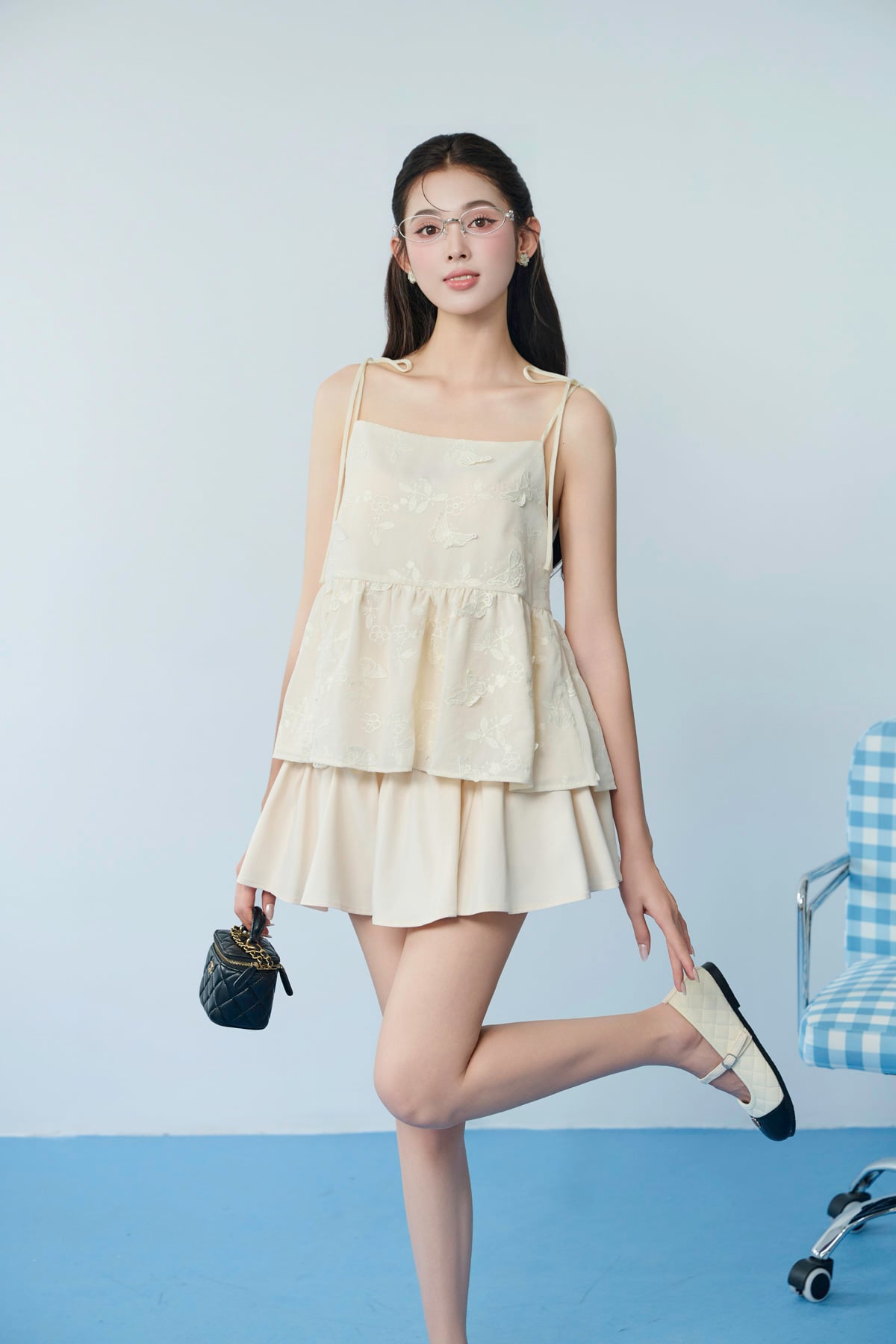 FJN3716 - tylekeo88ax ngắn vải kaki dáng A cạp bản to thân váy xếp ly nhún tạo xoè - JAN.