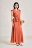 BAS33876 - Áo sơ mi dạo phố vải tơ dáng peplum cổ xẻ V tay chờm eo bo chun ôm phối dây nơ tạo kiểu - PANTIO