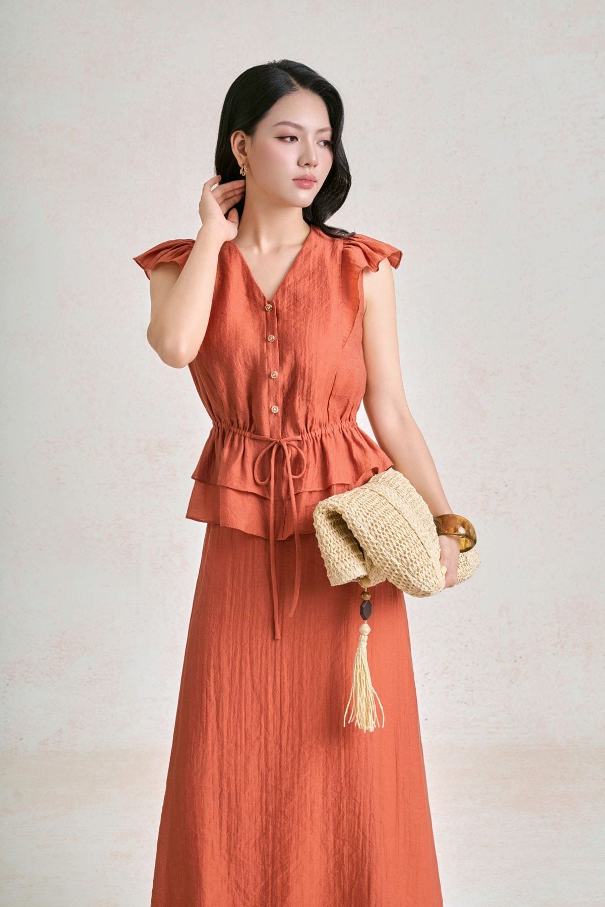BJD33876 - Chân váy dài vải tơ dáng chữ A khoá thân sau thời trang - PANTIO