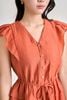 BAS33876 - Áo sơ mi dạo phố vải tơ dáng peplum cổ xẻ V tay chờm eo bo chun ôm phối dây nơ tạo kiểu - PANTIO