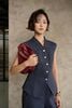 BAS33920 - Áo sơ mi công sở vải denim dáng ôm cổ xẻ V tay chờm thân áo phối khuy kim loại - PANTIO