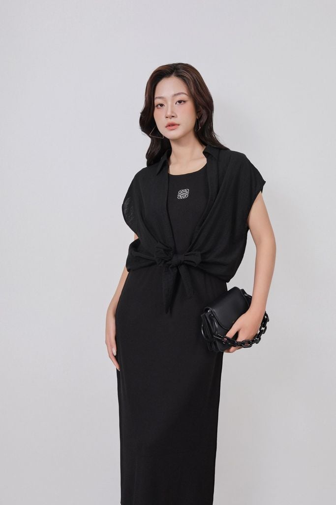 BDP73520 - Đầm dạo phố vải len dáng suông hai dây cổ tròn thời trang - PANTIO