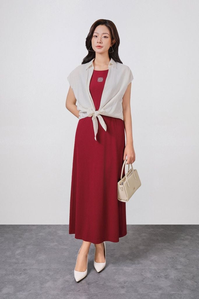 BDP73520 - Đầm dạo phố vải len dáng suông hai dây cổ tròn thời trang - PANTIO