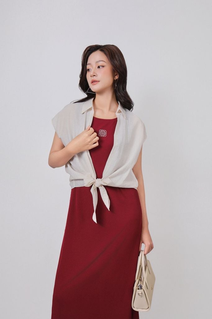 BDP73520 - Đầm dạo phố vải len dáng suông hai dây cổ tròn thời trang - PANTIO