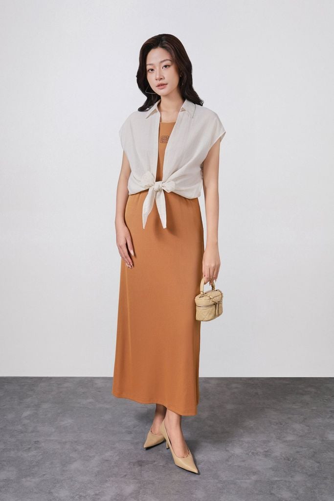 BDP73520 - Đầm dạo phố vải len dáng suông hai dây cổ tròn thời trang - PANTIO