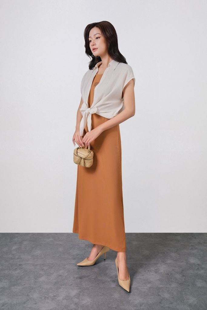 BDP73520 - Đầm dạo phố vải len dáng suông hai dây cổ tròn thời trang - PANTIO