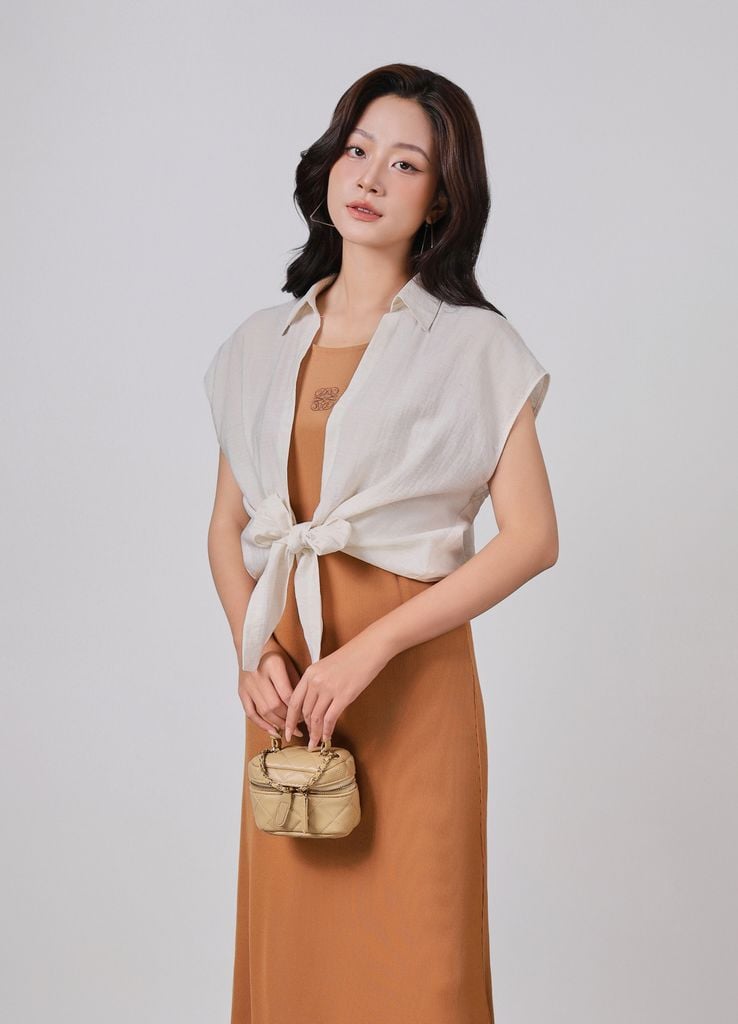 BDP73520 - Đầm dạo phố vải len dáng suông hai dây cổ tròn thời trang - PANTIO