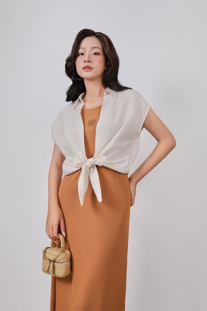 BDP73520 - Đầm dạo phố vải len dáng suông hai dây cổ tròn thời trang - PANTIO